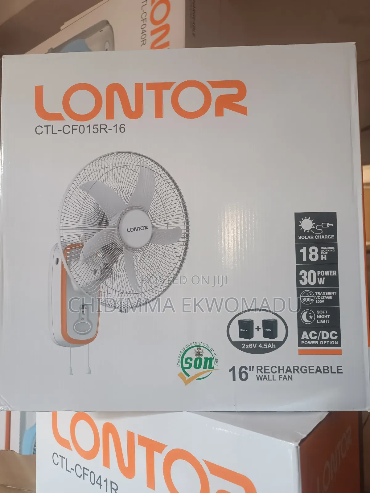 Lontor Rechargeable Wall Fan With Solar Panel CTL-Cf015r-16