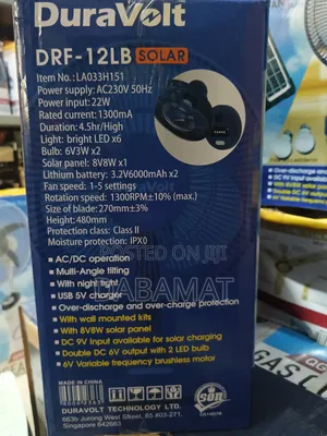 Duravolt 12 Inches Rechargeable Table/Wall Fan