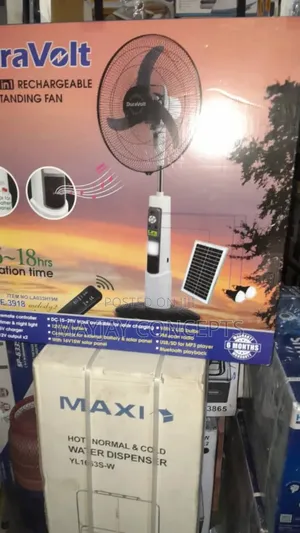 Duravolt 18-Inch Solar Rechargeable Ac/Dc Fan With Music,Panel,Bulbs