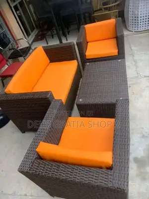 Black Rattan Patio Sofa Set With Orange Cushions – Brand New"