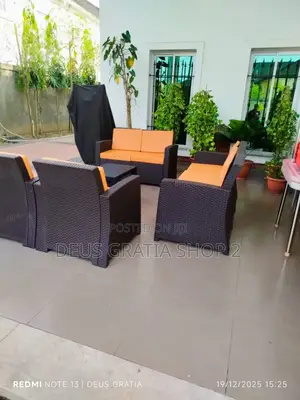 Lugano 7-Seater Outdoor Rattan Sofa Set + Orange Cushions + Table