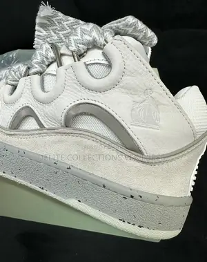 Original Lanvin Curb Leather Sneakers Grey White |Vintednow Available