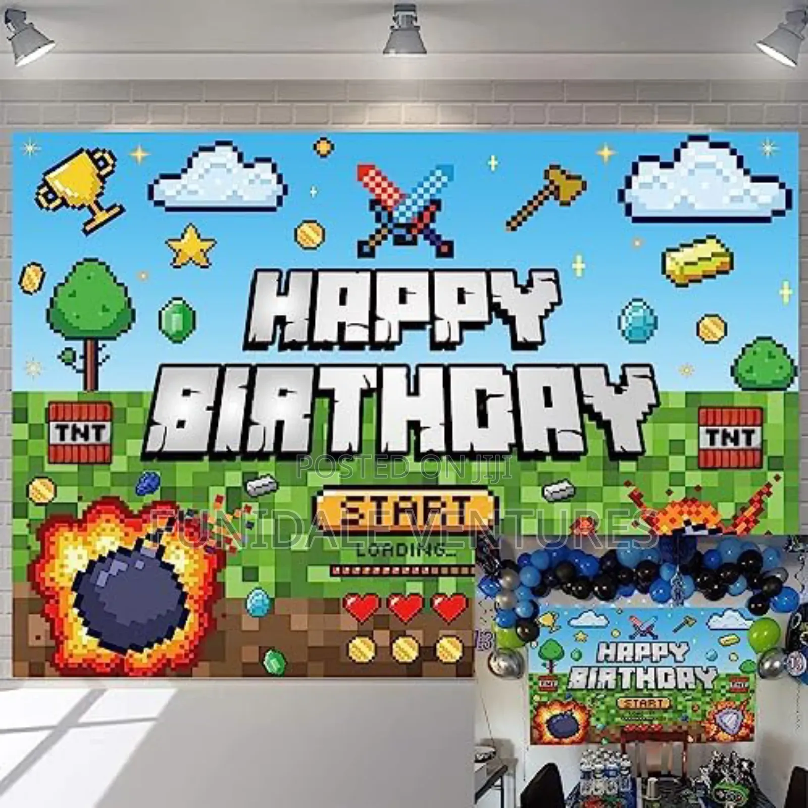 Pixel Birthday Video Gaming Backdrop 5ft X 3ft