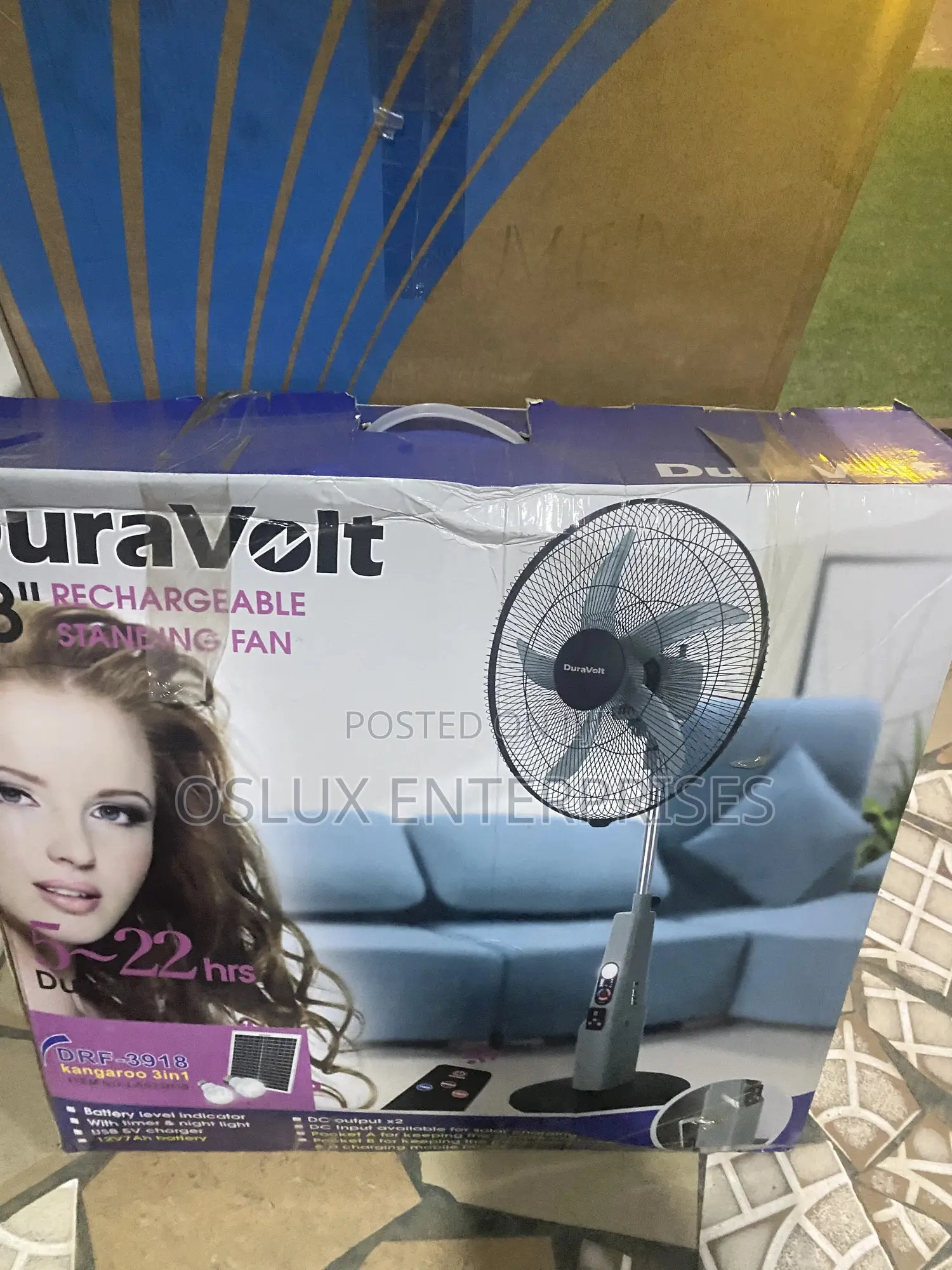 Duravolt 18” Rechargeable Stand Fan With Panel