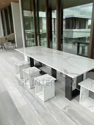 Bespoke Solid Quartz Dining Set - Table 8 Matching Quartz Stools