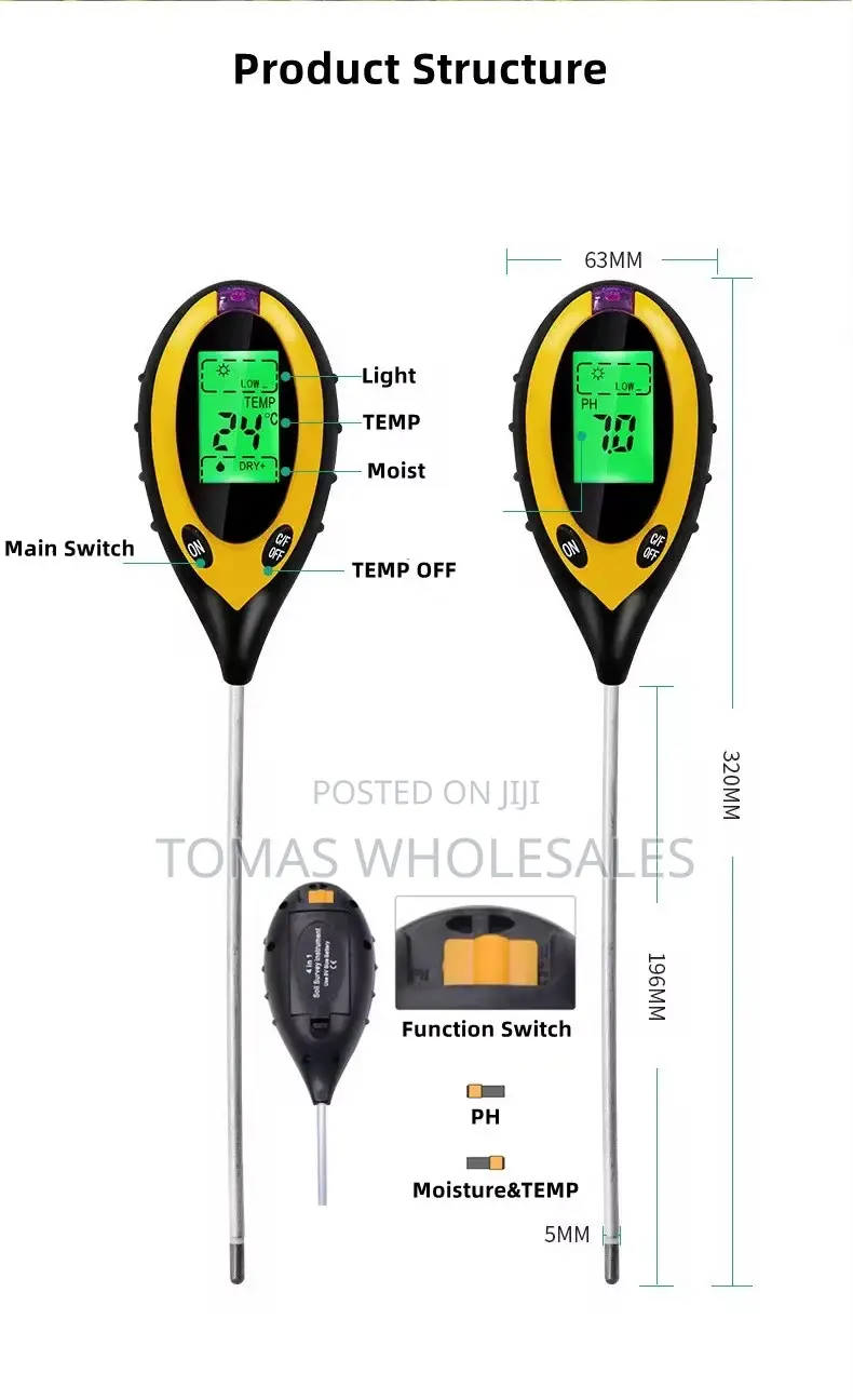 4-in-1 Digital Soil Tester: Ph, Moisture, Temperature, Sunlight Meter
