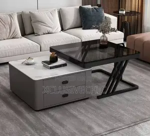 Real Marble With 10mm Thickness Tamper Glass Double Drawer Center Tabl