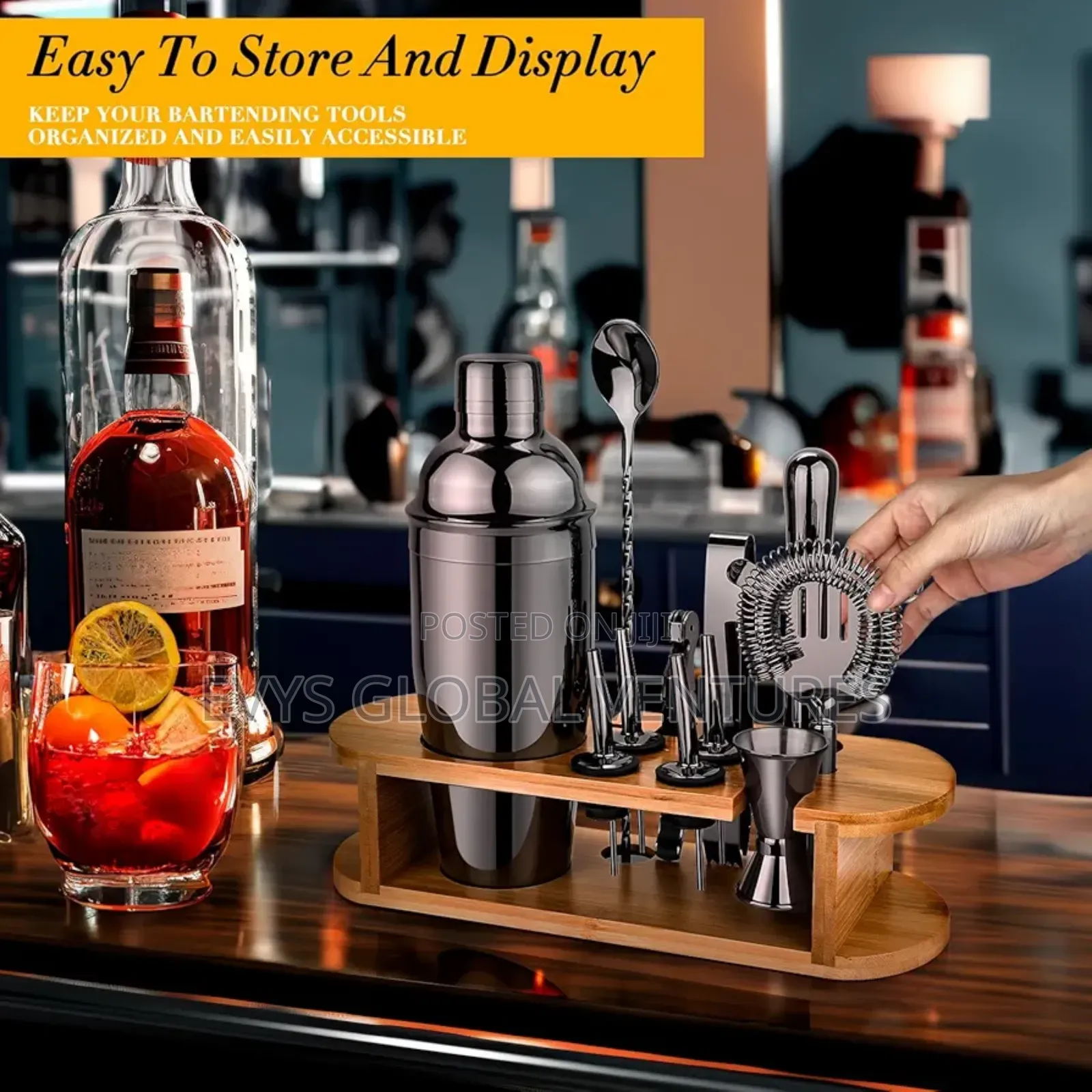 Wine Cocktail Shaker Set With Stand - Black