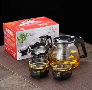 Elegant Glass Teapot Set With Stainless Filter 4 Matching Cups