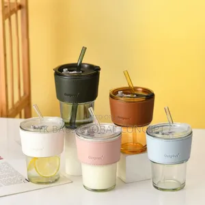 Leathered Covered Glass Juice Cup With Straw Moq 20 Pics