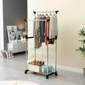 Double Pole 
Metal Clothes Rack With Hanging Hooks