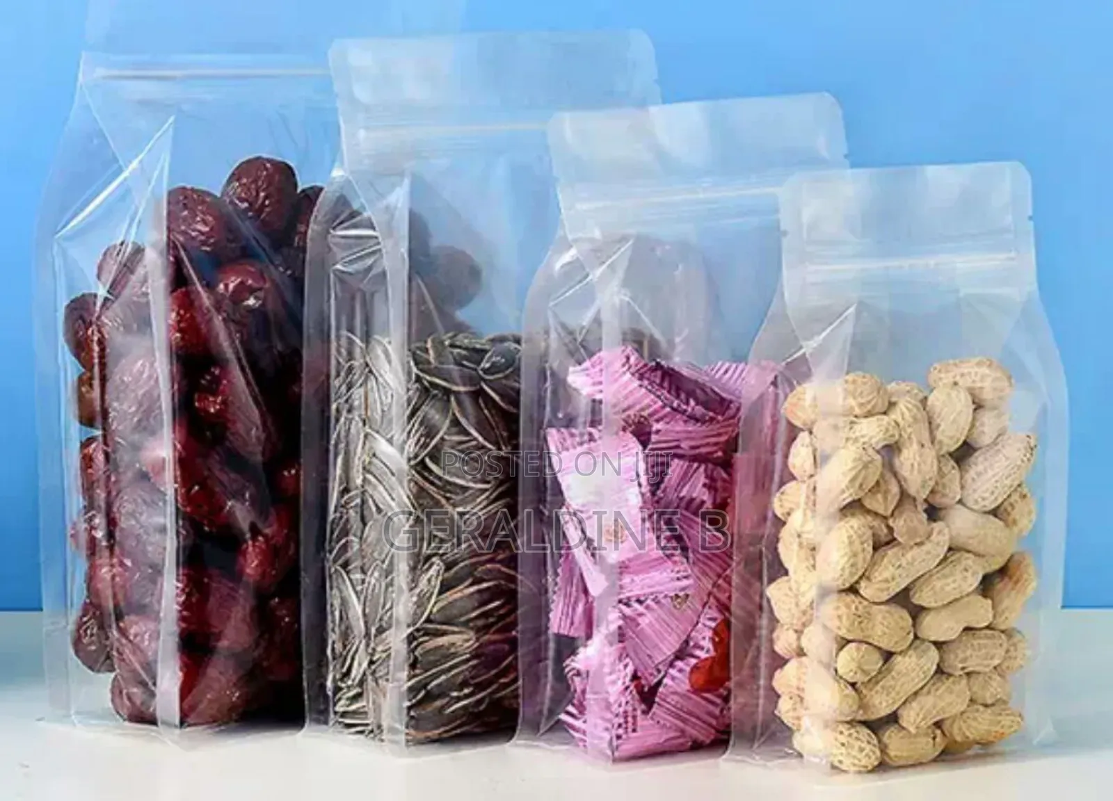Transparent Zip Lock Packaging Pouches Flat Bottom Gusset Resealable