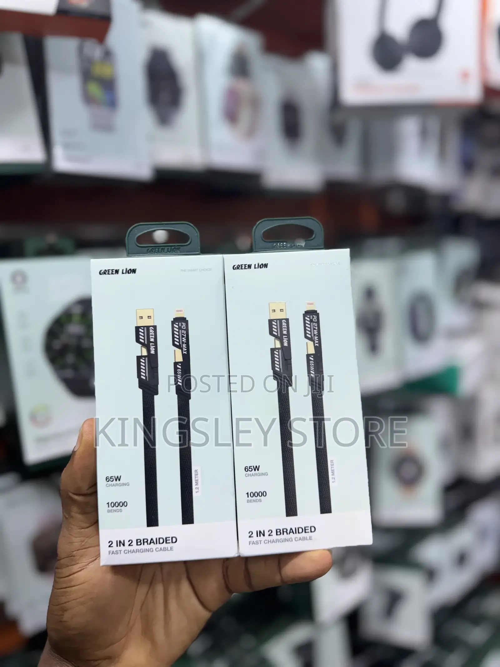 Green Lion 2 In 2 Braided Fast Charging Cable - Black