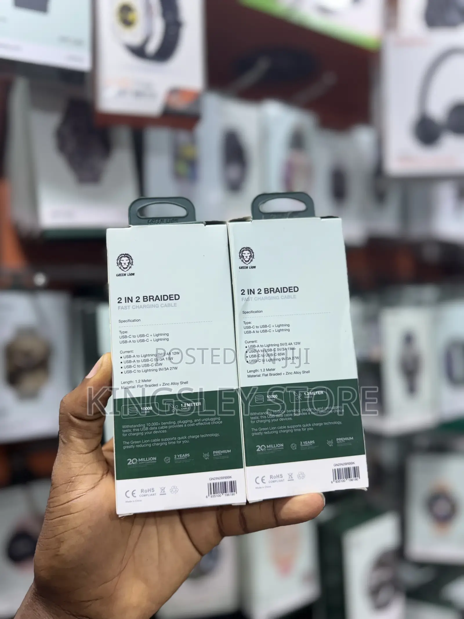 Green Lion 2 In 2 Braided Fast Charging Cable - Black