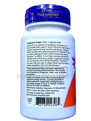 Now Calm Focus Zembrin + Gaba Cognitive Support 60 Veg Capsules