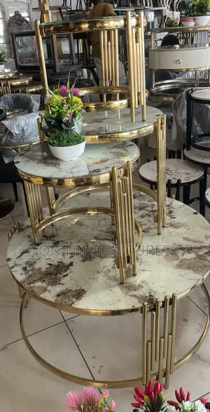 Luxury Gold Marble Center Table + 3 Nesting Stools
