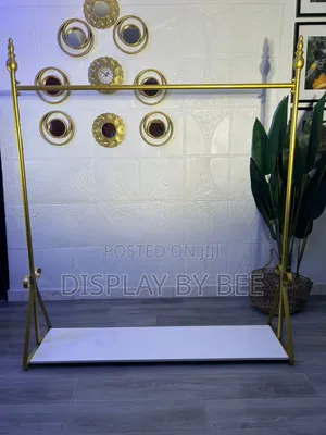 Gold Clothes Display Rack With Base | Boutique Store Rack