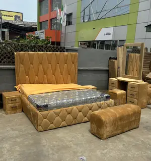 Distinct Affordable 6 by 6 Upholstery Padded HDF Wooden Bedframe Set