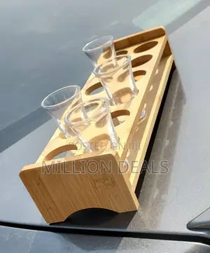 Wooden Tequila Shoot Rack With 12 Pieces Glass