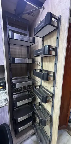 Built-in Cabinet Glass Pantry, 6-Layers Stainless Kitchen Organizer