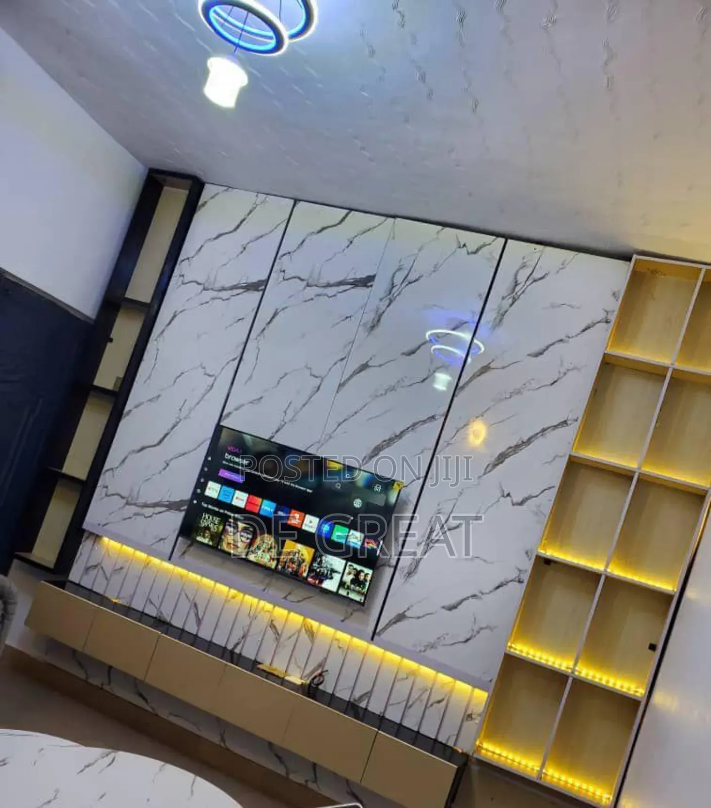 Constructed Tv Console With HDF High Gloss and Bench