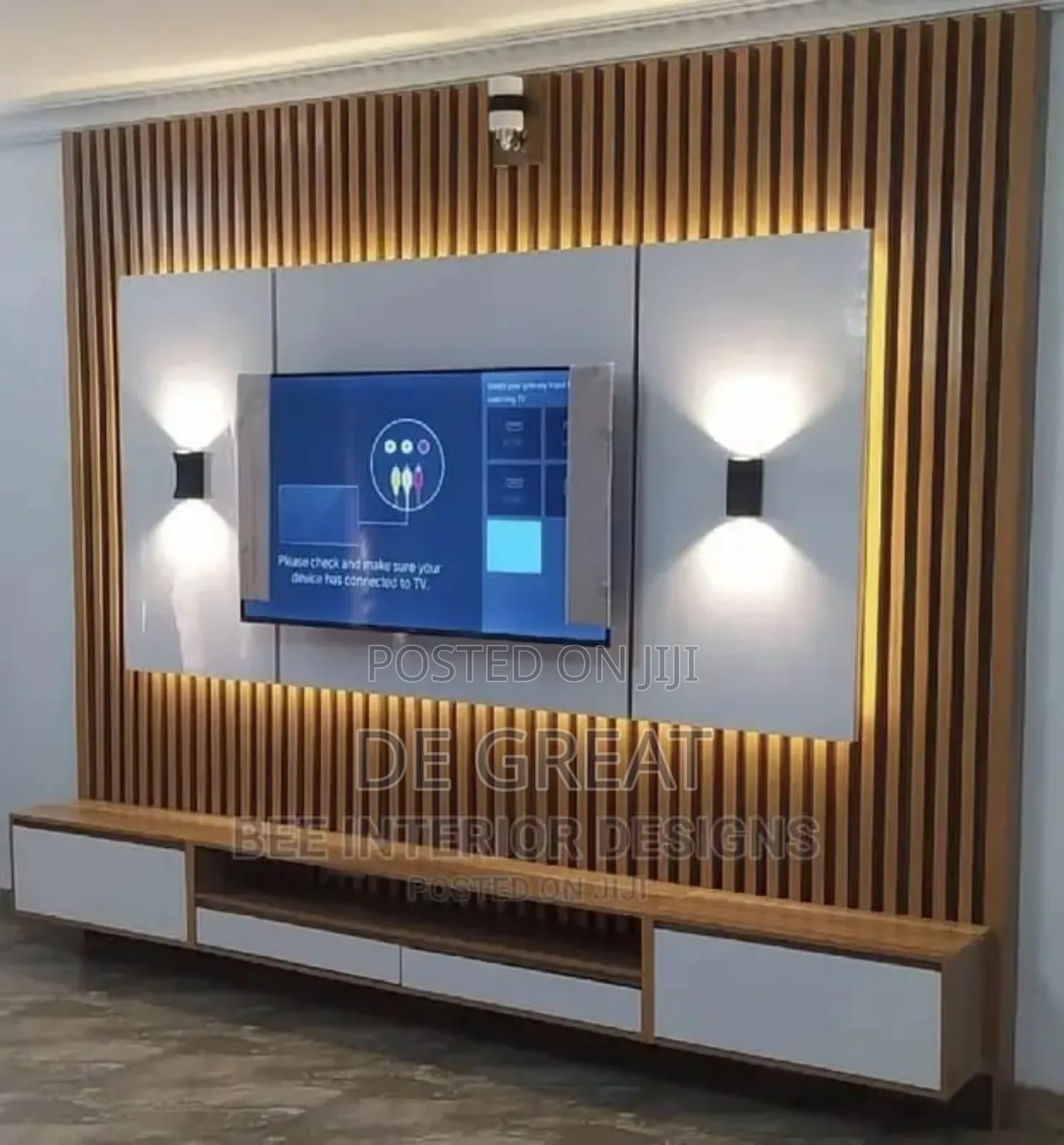 Constructed Tv Console Made With HDF High Gloss and Wall Panel