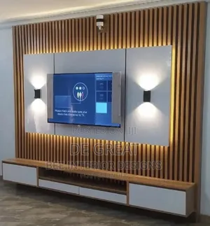Constructed Tv Console Made With HDF High Gloss and Wall Panel