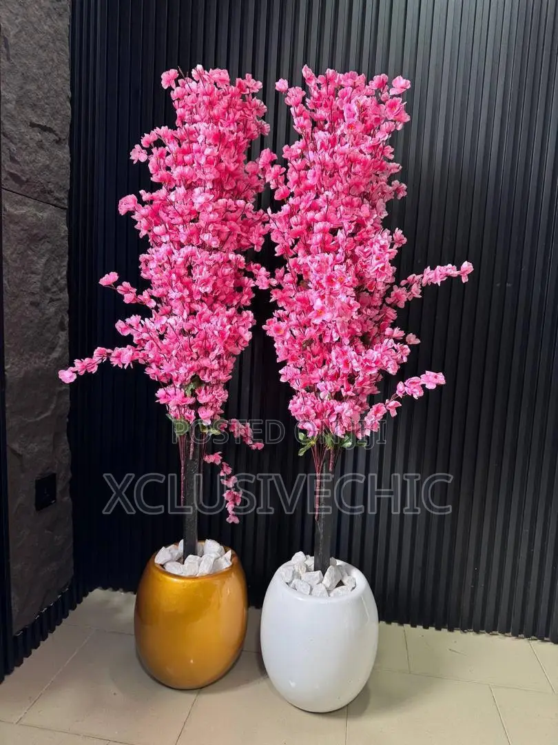Pink Blossom Artificial Plants With Vase