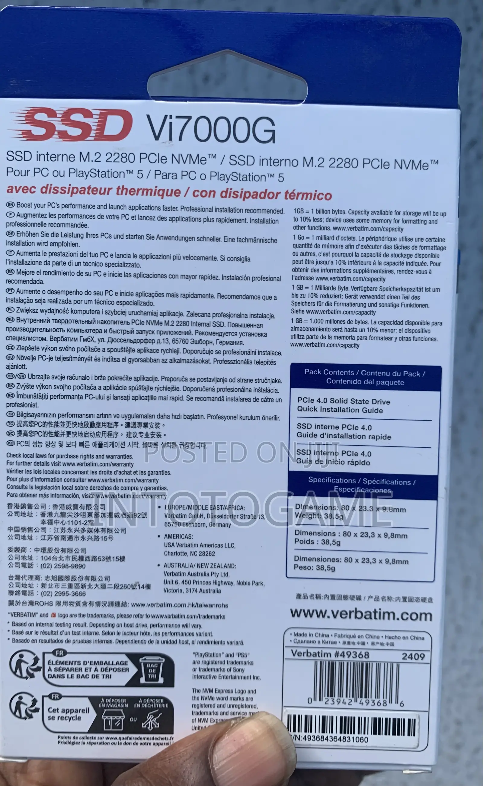 Playstation 2tb Ssd Verbatim Int For Ps5 Game Drive