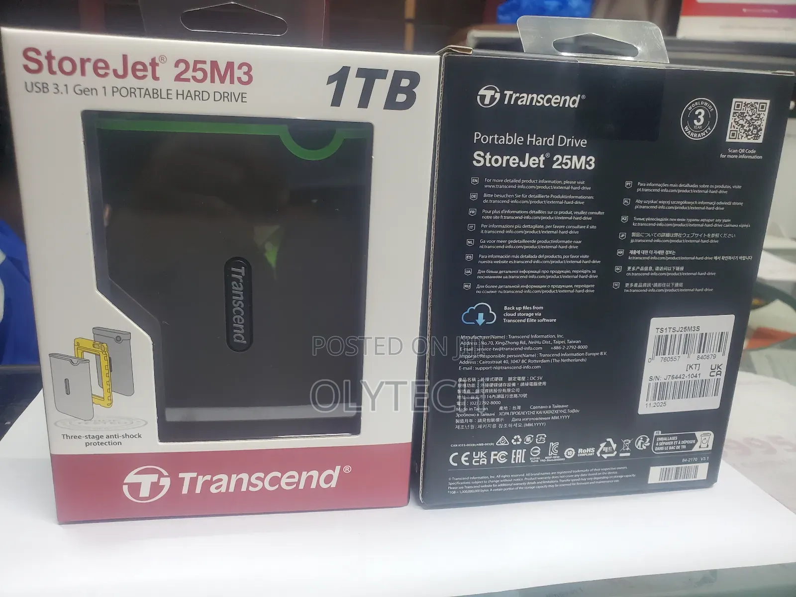 Transcend 1tb Usb 3.0 Storejet Shock Resistance Portable External