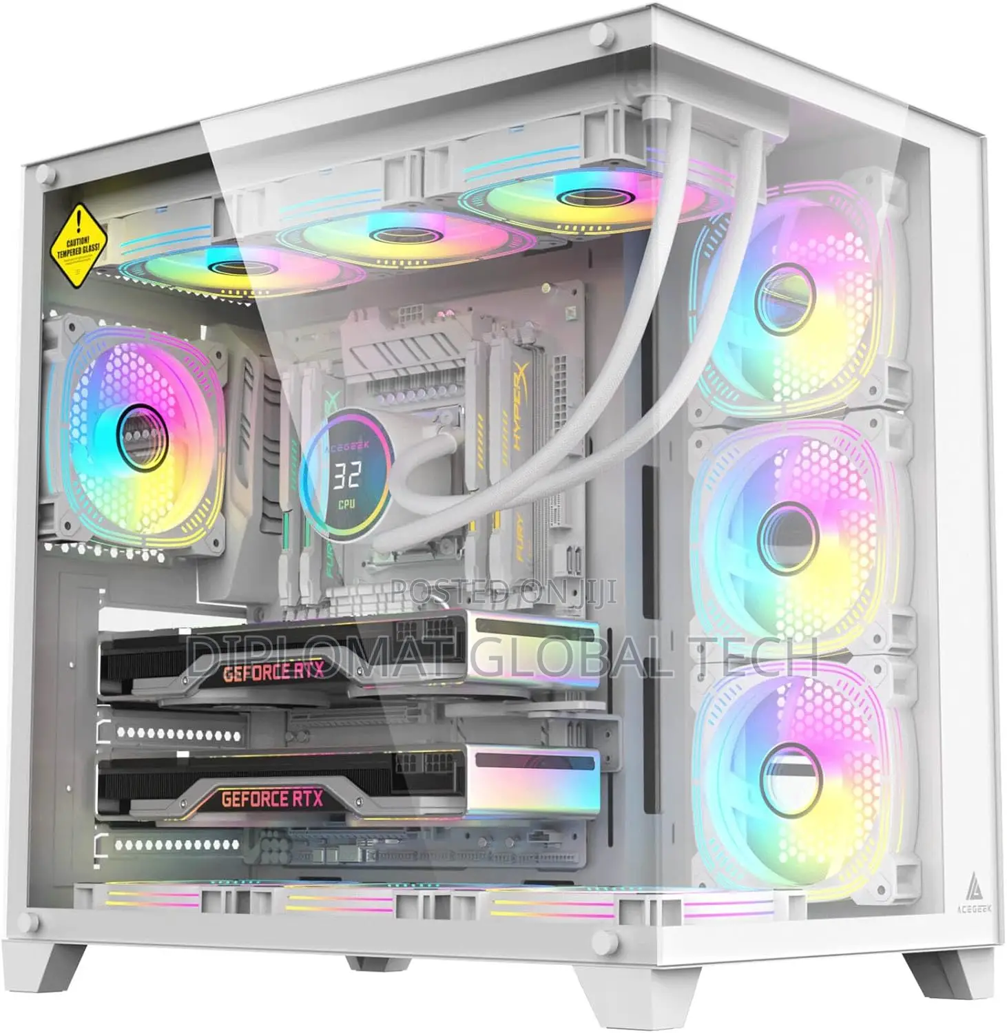 Acegeek R425 Pro White Atx Gaming Case With Type-C Usb Dual Tempered