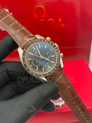 Omega Brown Genuine Leather Wristwatch