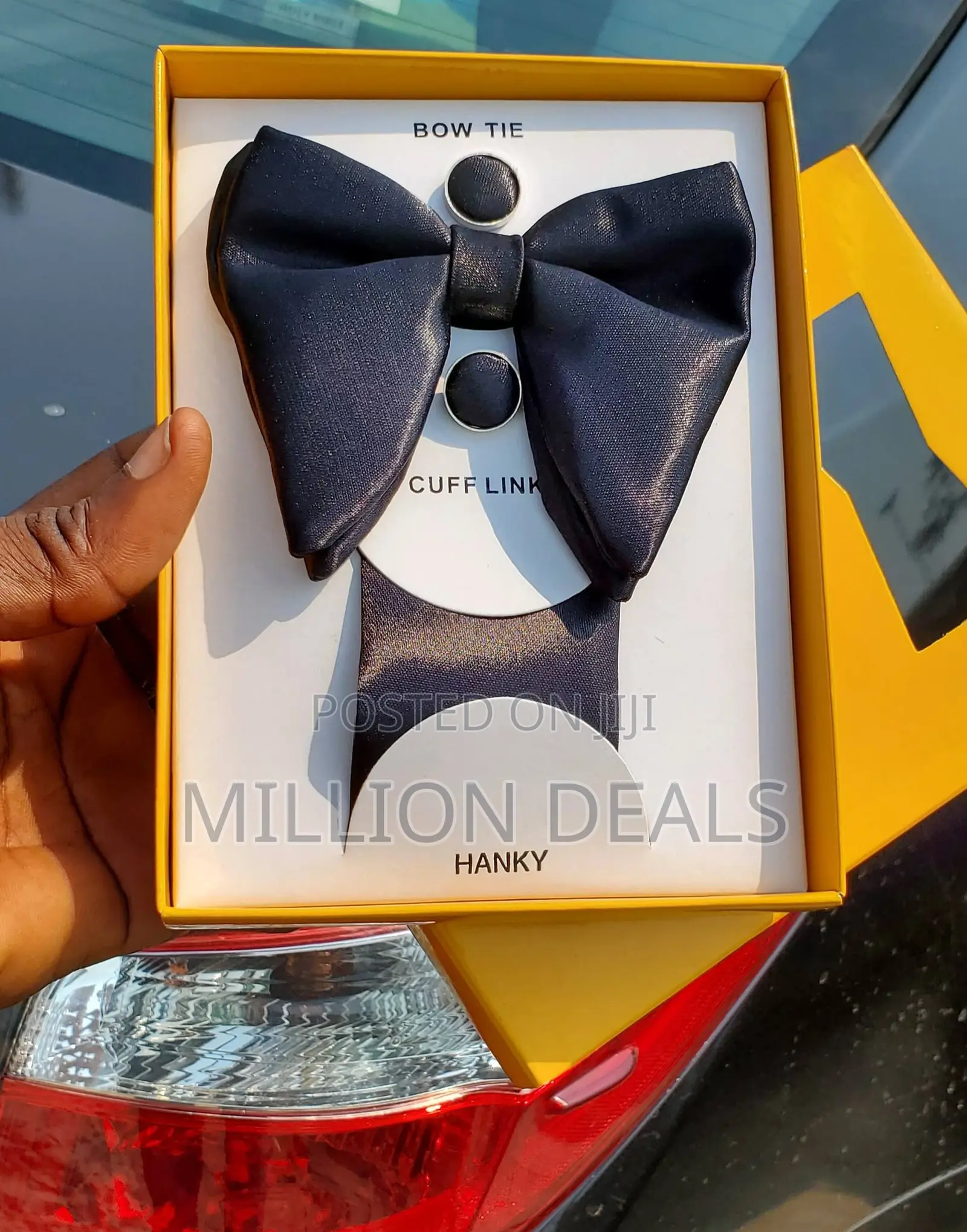 3in1 Black Satin Men's Bow Tie Set