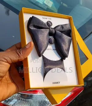 3in1 Black Satin Men's Bow Tie Set