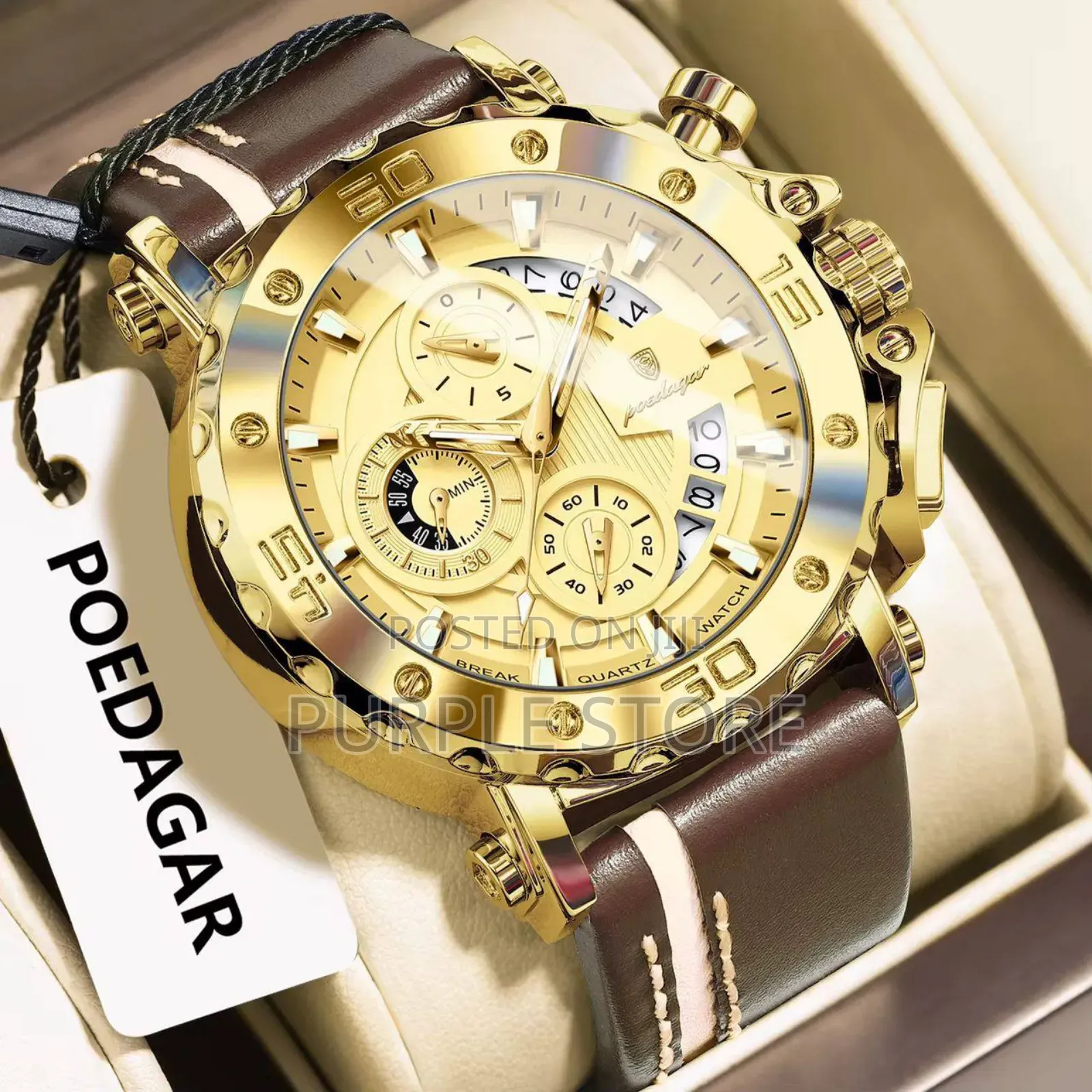 Solid Quality Poedagar Chronograph . Leather Watches 