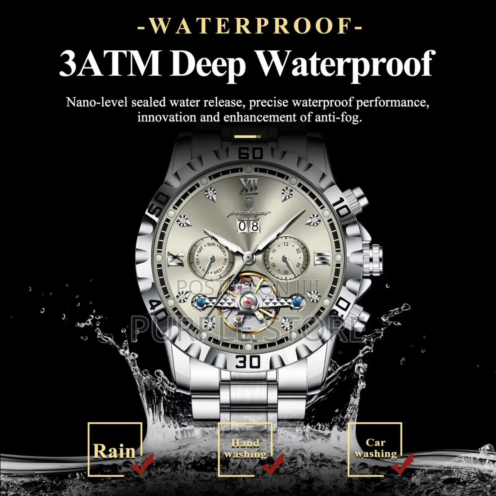 Poedagar Solid Quality Automatic Mechanical-"Chronograph" Watches.