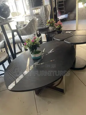 Elegant Black Nesting Coffee Table Set – Modern Floral Touch