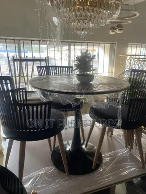 Mid-Century Modern Black Pedestal Dining Set – Table Chairs