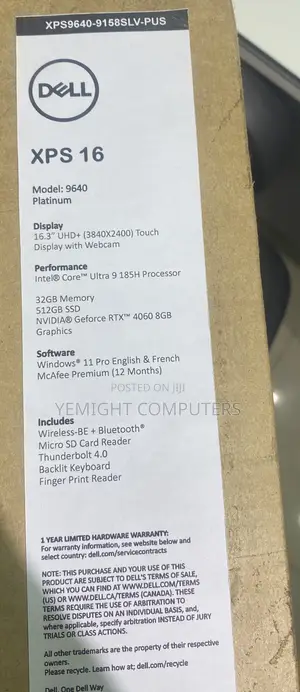 New Laptop Dell XPS 16 9640 32GB Intel Core I9 SSD 512GB