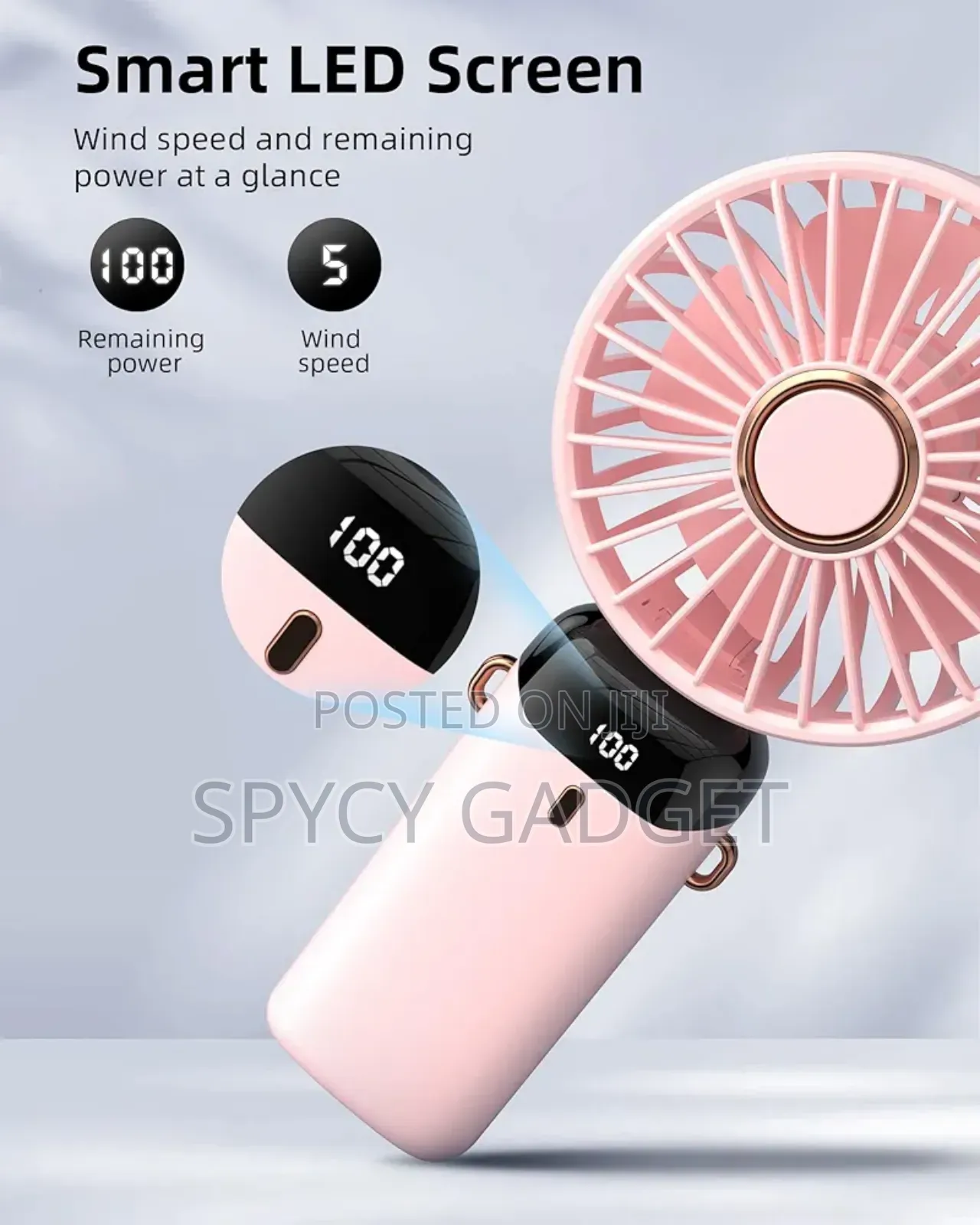 Mini Foldable Hand Fan With Led Display & Rope