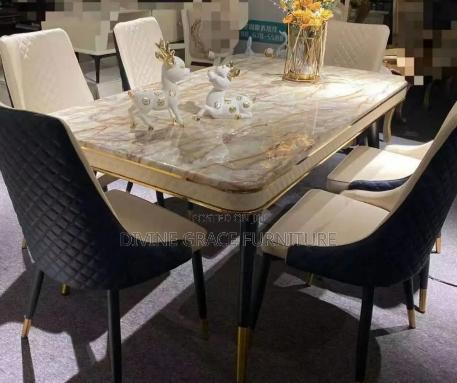 Unique Marble Top Dinning by Six Chairs