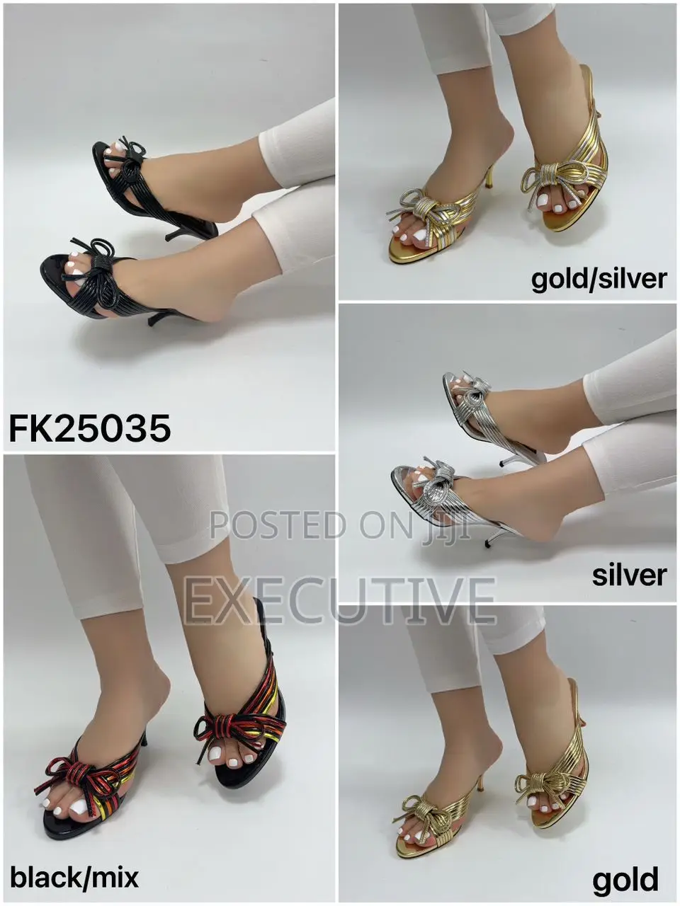 Silver and Gold Pattern Pencil Heel Slippers