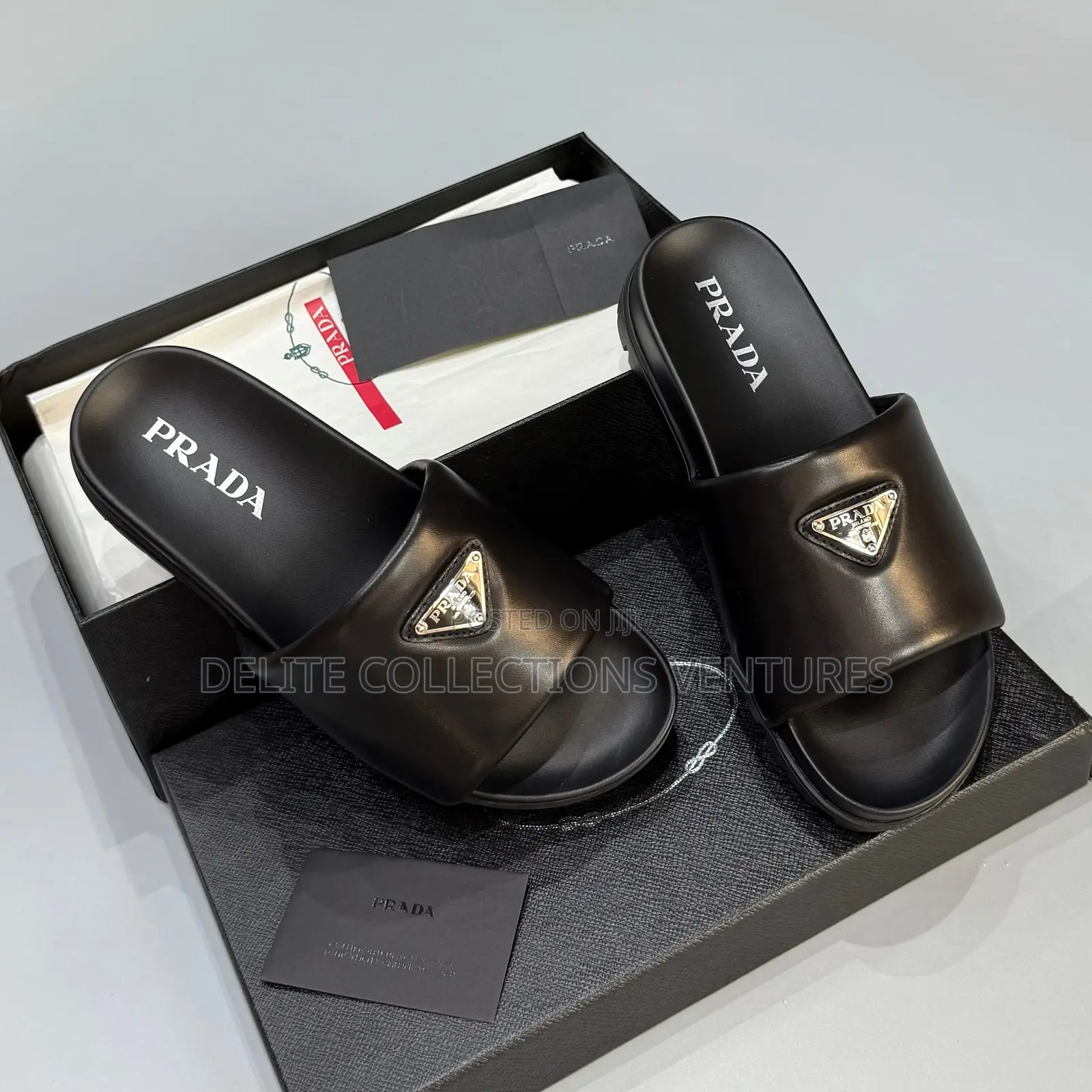 *Original Prada Logo Plaque Brushed Leather Slides Now Available