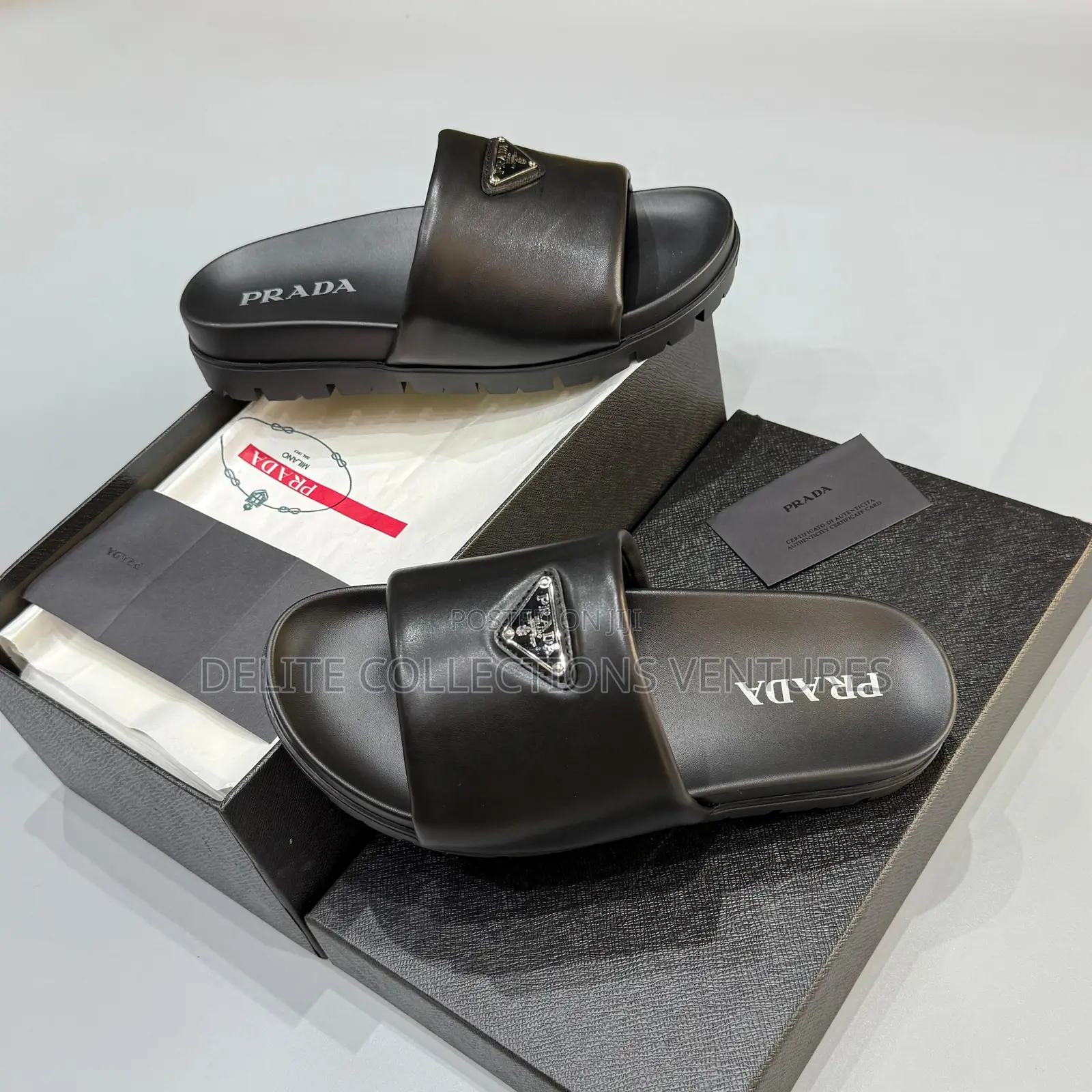 *Original Prada Logo Plaque Brushed Leather Slides Now Available
