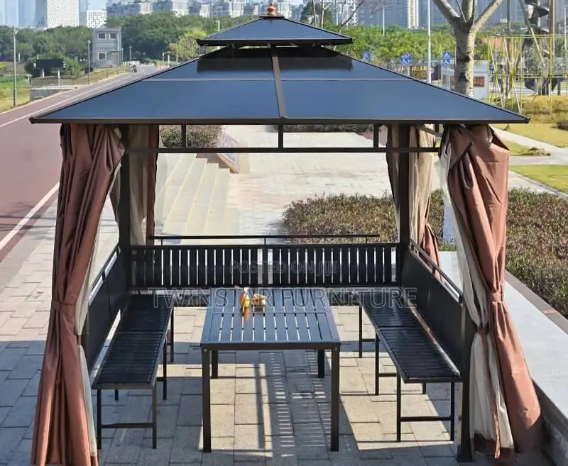 Modern Foreign Made Outdoor Gazebo With Table Chairs