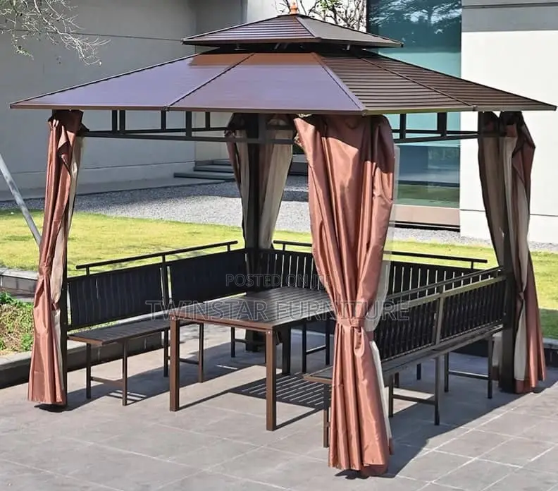 Modern Foreign Made Outdoor Gazebo With Table Chairs