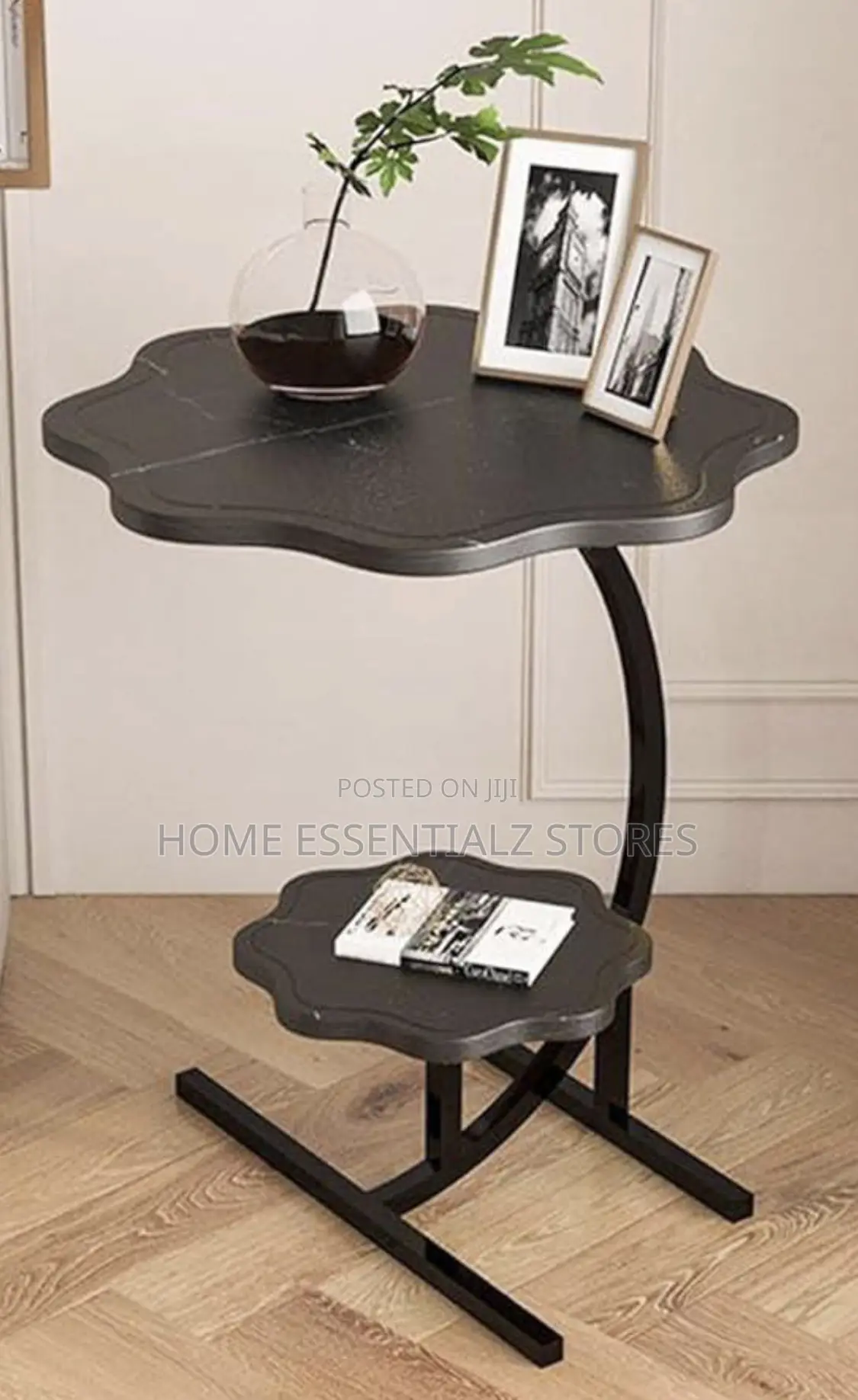 C- Shape 2-Tier Side Table - Flower Top Sofa Table
