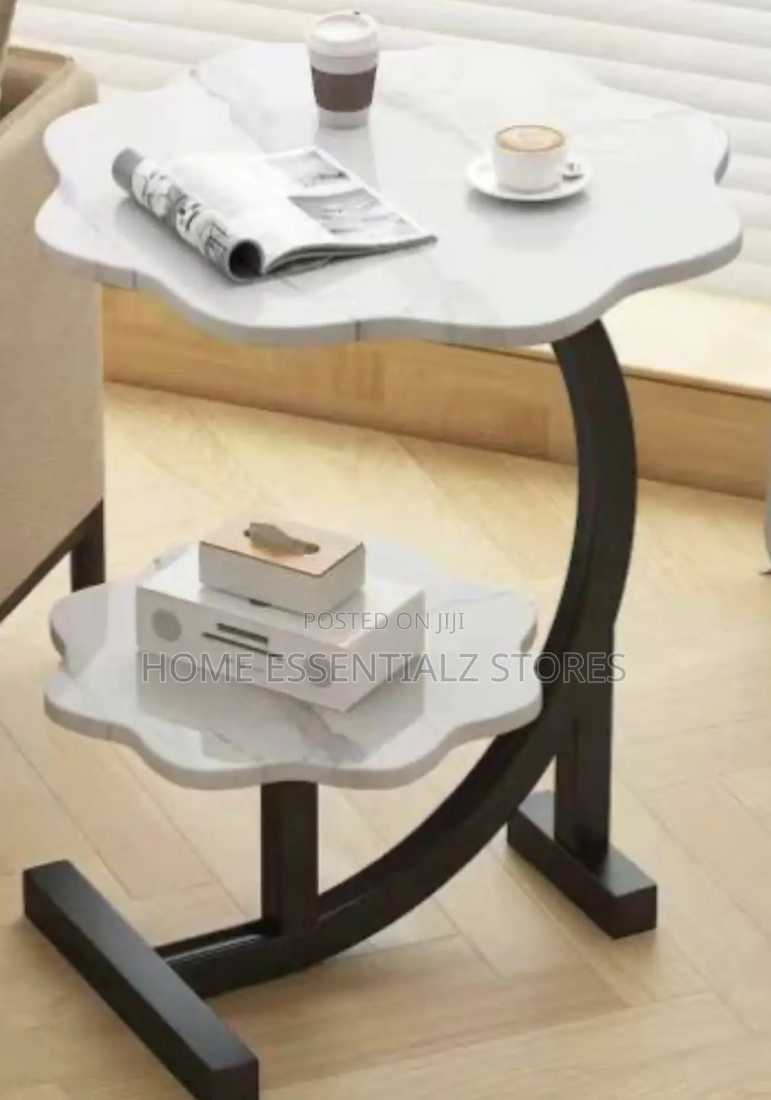 C- Shape 2-Tier Side Table - Flower Top Sofa Table