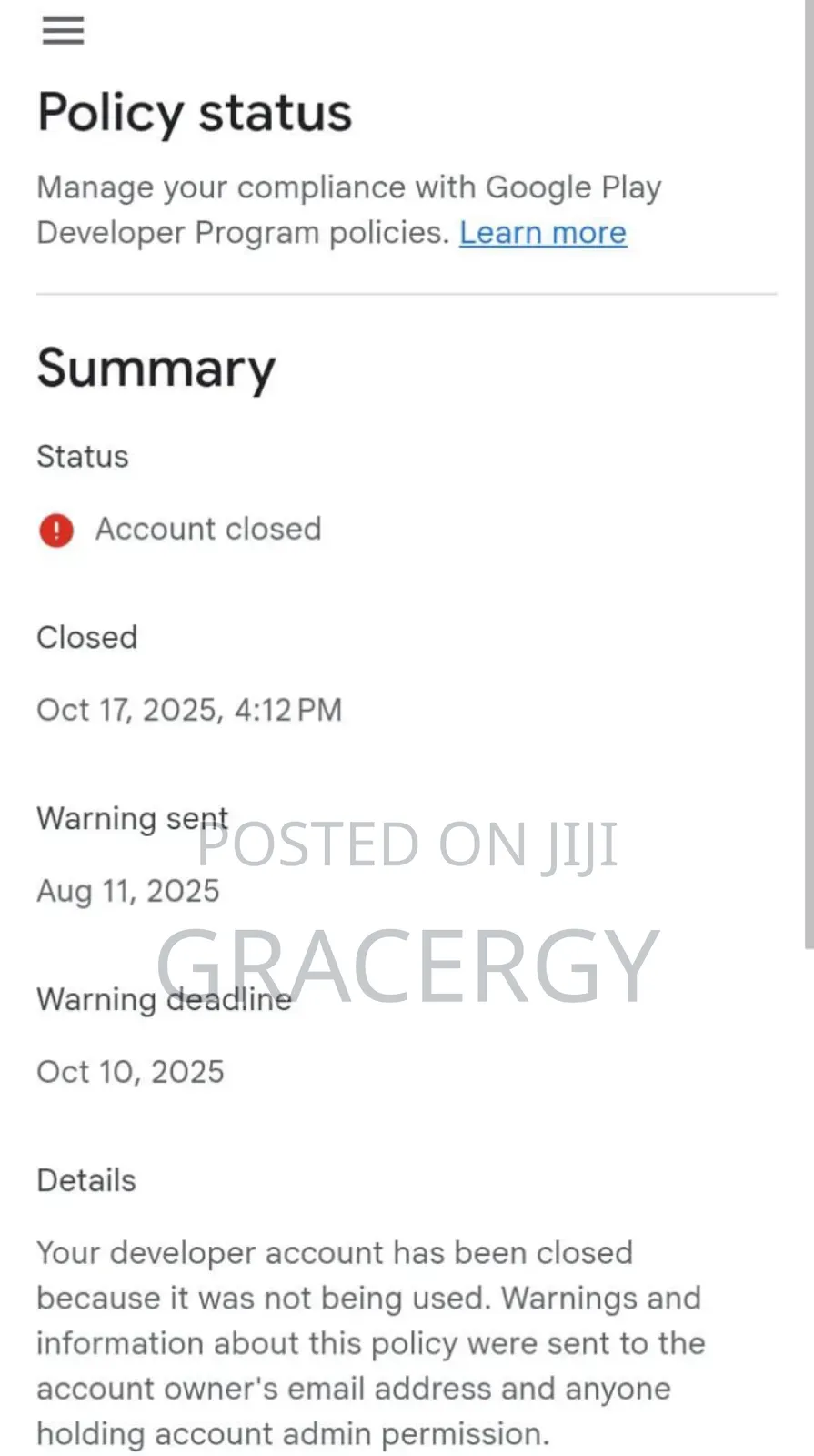 Unused Google Play Console Needed