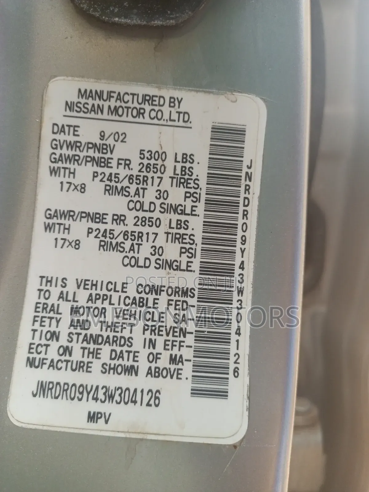 Infiniti QX4 2003 Silver
